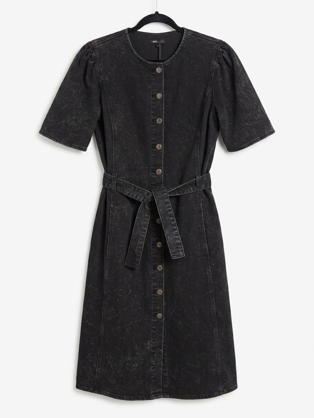 Buffalo Jeans Black Denim Midi Dress Puffed Sleeves Small-Medium New with Tags